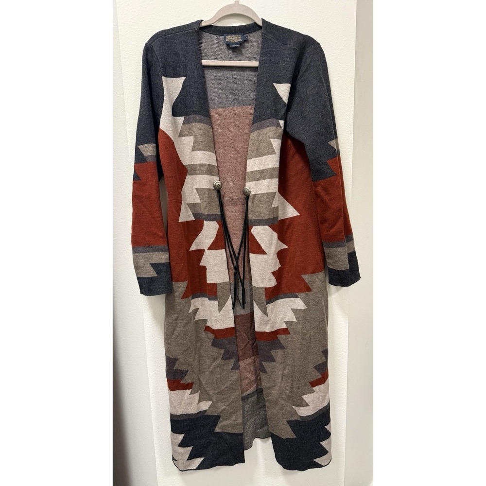 Pendleton Women's Medium 100% Merino Wool Cardigan Sweater Duster Southwestern‎